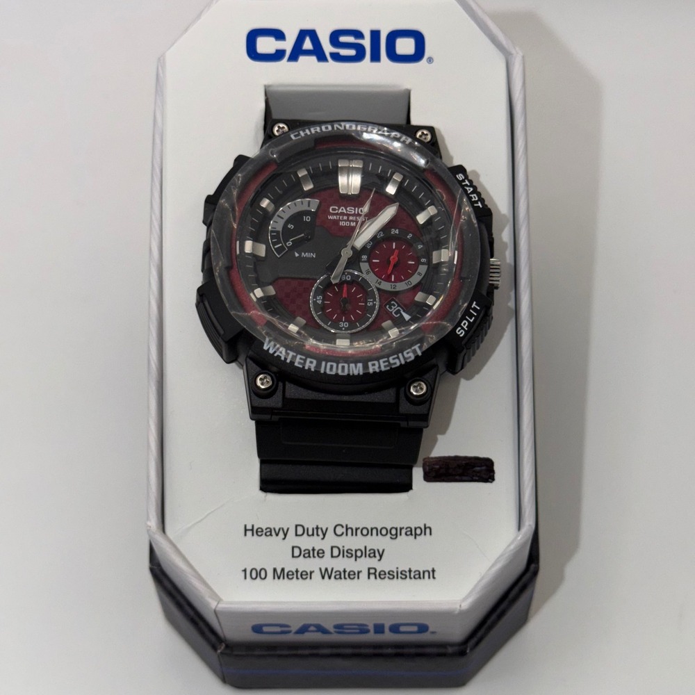 Casio Chronograph Watch Mens Black Red Heavy Duty Sport MCW-200H-4AV